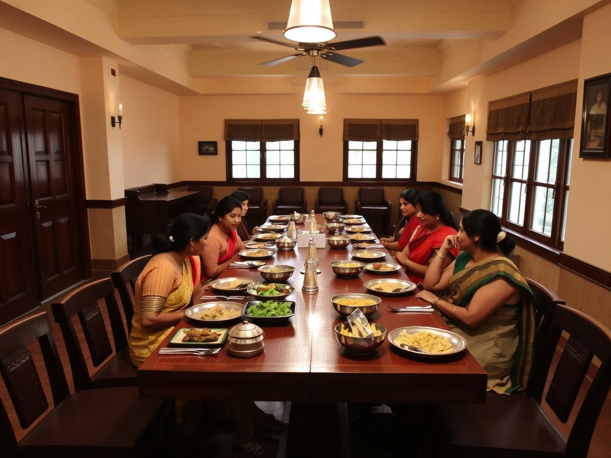 Dining hall at Malarini Women's Hostel, West Mambalam